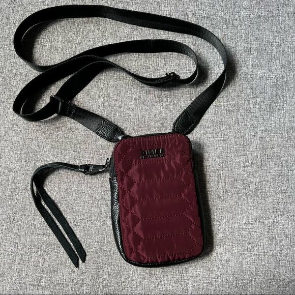 Aimee Kestenberg Just Sayin’ Quilted Crossbody Mini Bag Burgundy Black Leather - Picture 2 of 9